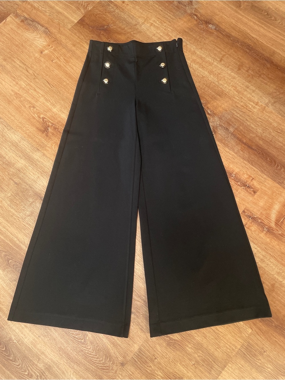 Ann Taylor Womens Wide Leg High Rise Sailor Pants Trousers Ponte Size 6 Black